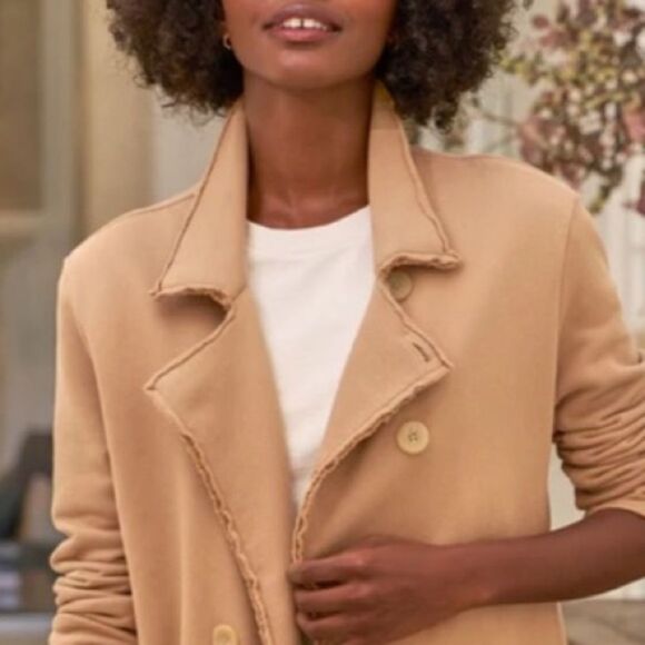 New Frank & Eileen Belfast Sweatshirt TrenchCoat Camel Triple Fleece Medium - Picture 3 of 16